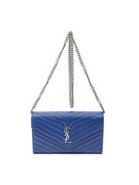 Saint Laurent Classic Cassandre Chain Wallet Blue Matelasse Gray N'de Poudre